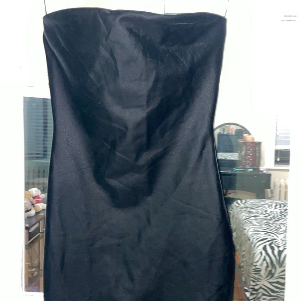 Naked wardrobe black ultra soft faux suede strapless maxi back slit tube dress - Picture 4 of 9